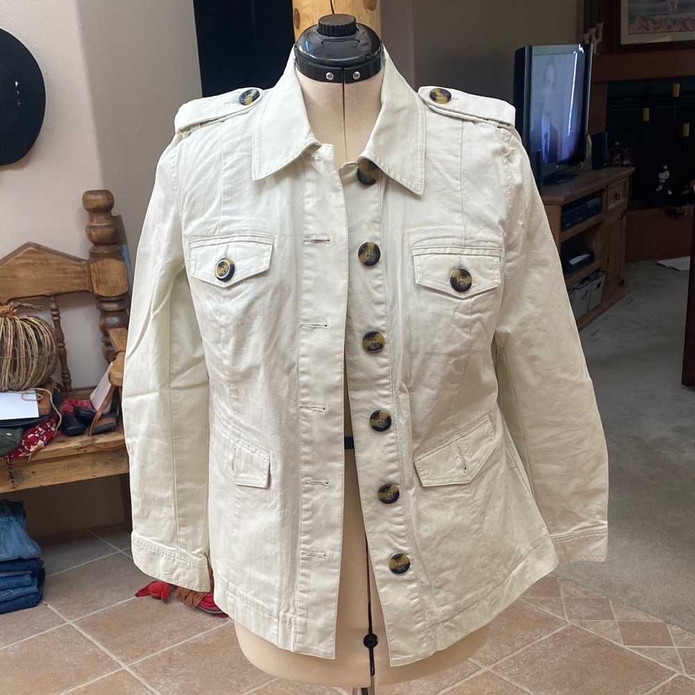 CAbi Utility Jacket Off-White with Dark Button Details